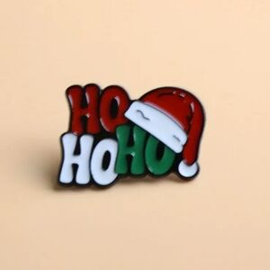 NEW Santa Hat "HO HO" Enamel Brooch Pin, Christmas Holiday